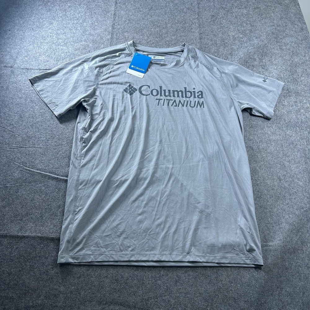 Columbia Shirt Mens Large Titanium Graphic Tee Gray Performance Outdoor Hiking